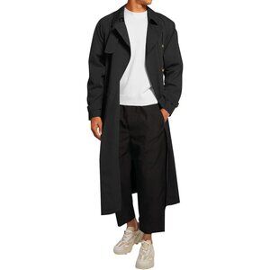 Mens Black  Double Breasted Belted Windbreaker Jackets Lapel Trench Coat